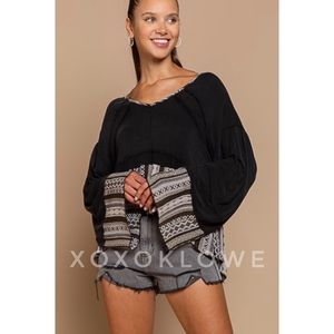 POL Black & White Ethnic Print Long Sleeve Top